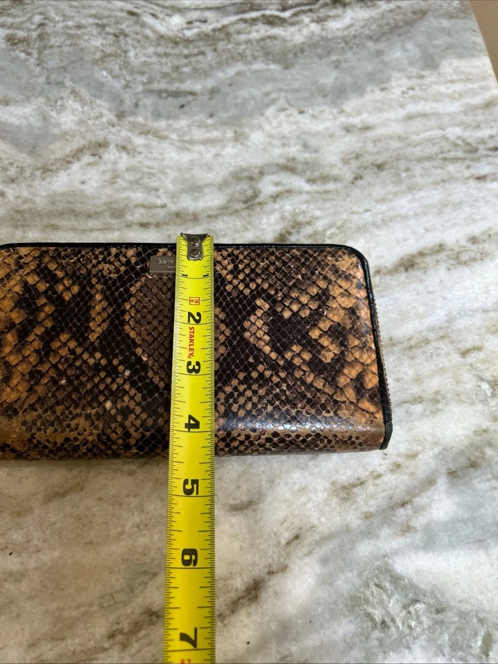 Kate Spade Snakeskin Embossed Leather Metallic Zip Large Wallet in Tan/Black